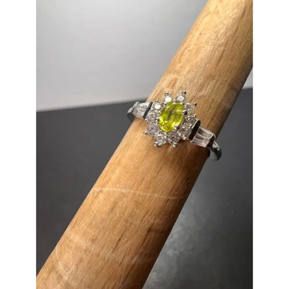 NEW Sphene halo ring in rhodium over sterling silver size 5 - Picture 7 of 11